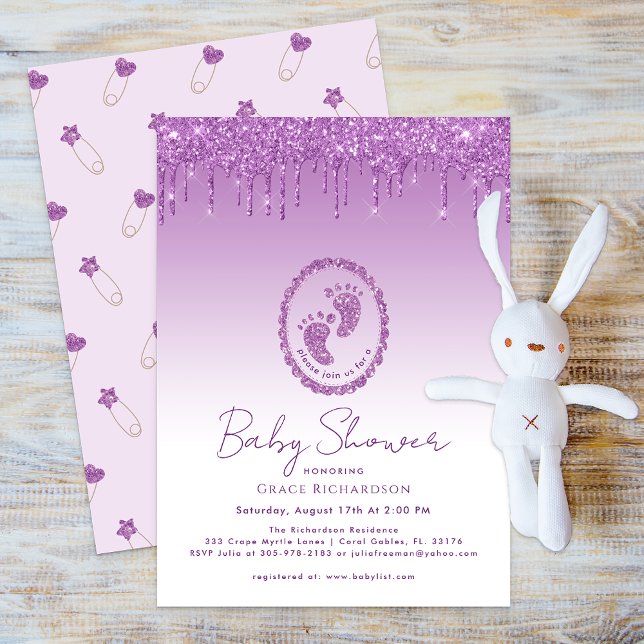 Invitation de Baby shower de Parties scintillant p (Purple Glitter Baby Shower Invite)