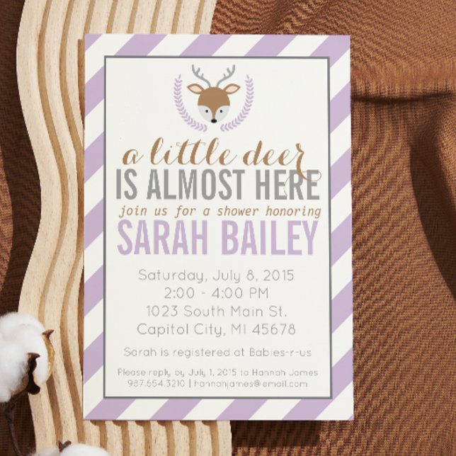 Invitation de Baby shower de Petit Cerf rayé viole (Créateur téléchargé)