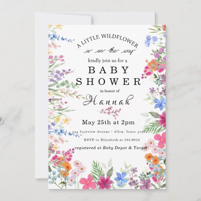 Invitation de Baby shower de petit Fleur sauvage r (Devant)