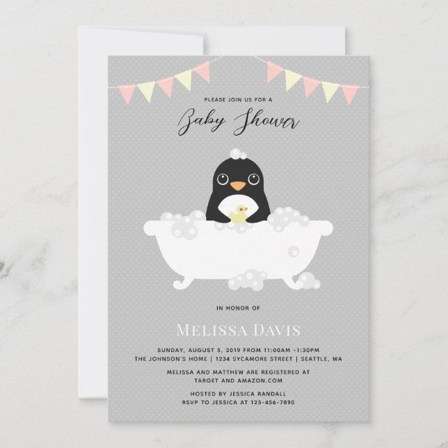 Invitation de Baby shower de pingouin (Devant)