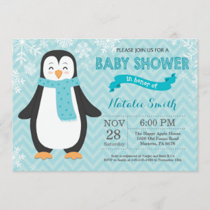 Invitation de baby shower de pingouin d'Aqua