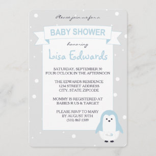 Invitation de baby shower de pingouin de bleus