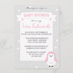 Invitation de baby shower de pingouin de roses