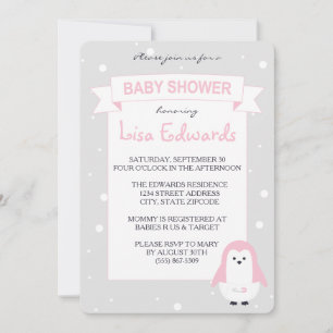 Invitation de baby shower de pingouin de roses