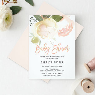 Invitation de Baby shower de pivoine d'ivoire rose