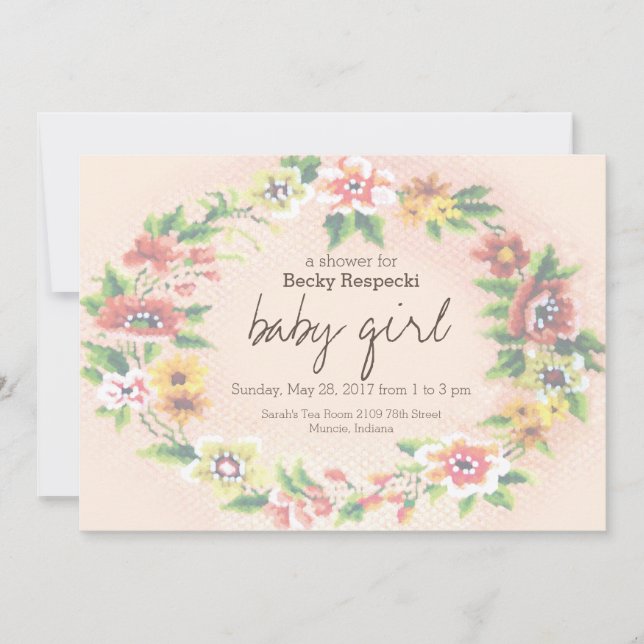 Invitation de Baby shower de point de croix de cou (Devant)