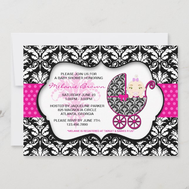 Invitation de Baby shower de Pointe de Polka Rose  (Devant)