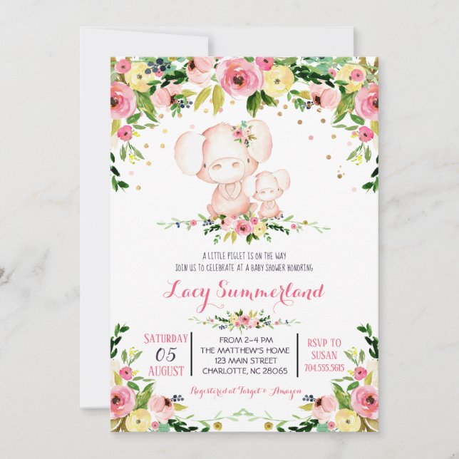 Invitation de baby shower de porc, porcelet (Devant)