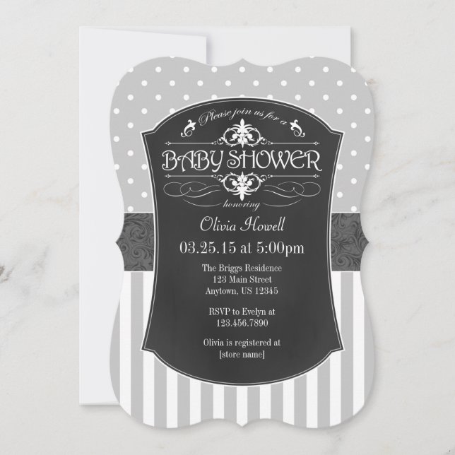 Invitation de Baby shower de rayures de tableau no (Devant)