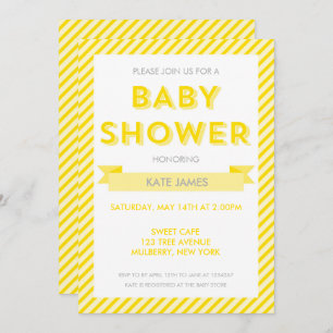 Invitation de Baby shower de rayures jaunes modern