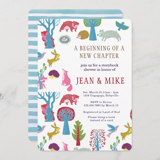 Invitation de baby shower de région boisée de (Devant / Derrière)