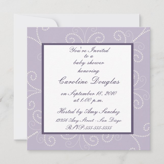 Invitation de baby shower de rouleau (lavande) (Devant)