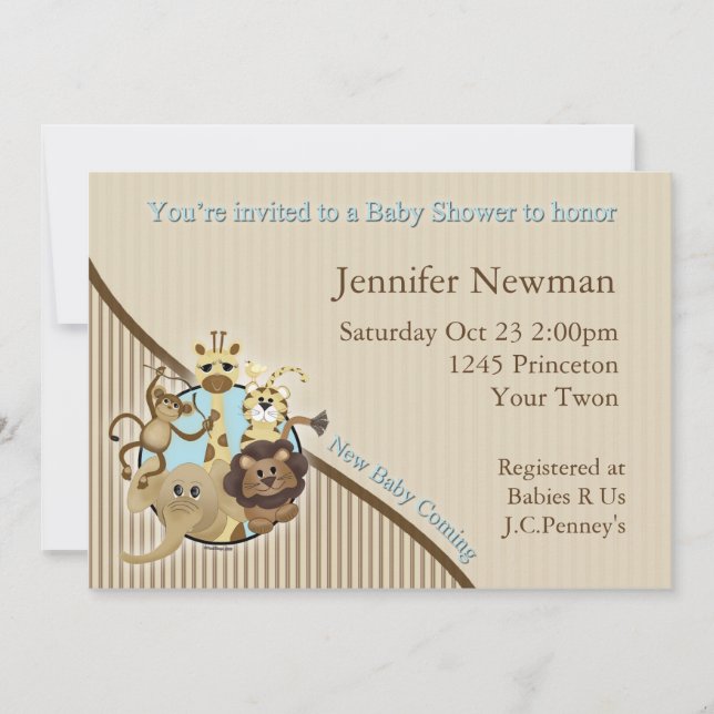 Invitation de baby shower de safari (Devant)