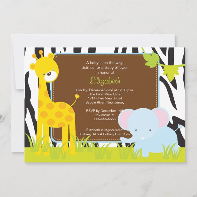 Invitation de baby shower de safari d'animaux de (Devant)