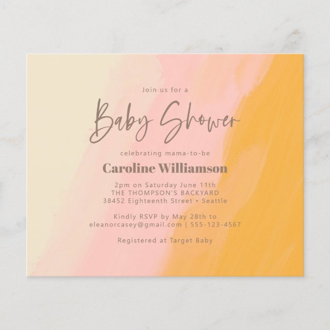 Invitation de Baby shower de script jaune rose Boh (Devant)