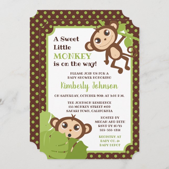 Invitation de baby shower de singe (Devant / Derrière)