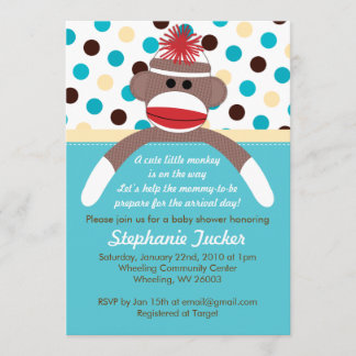 Invitation de baby shower de singe de chaussette