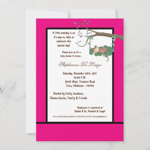 Invitation de Baby shower de singe rose chaud 5x7