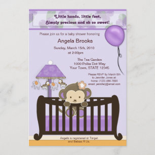 Invitation de Baby shower de singe violet