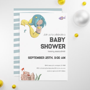 Invitation de Baby Shower de Sirène Mignonne