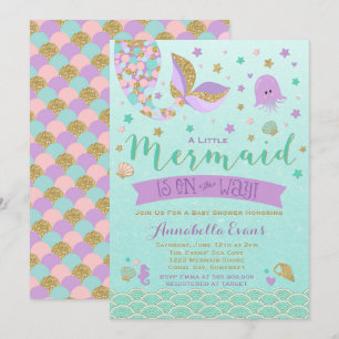 Invitation de Baby shower de sirène Turquoise Purp