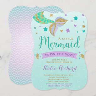 Invitation de Baby shower de sirènes Gold Turquois