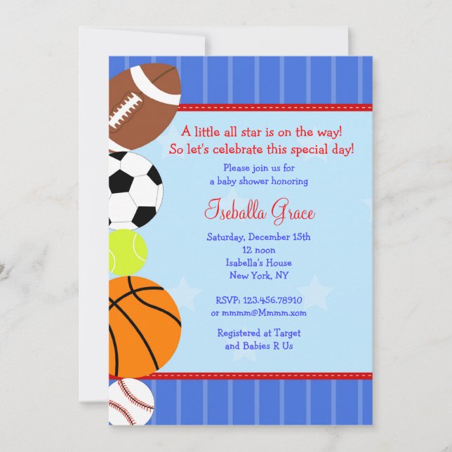 Invitation de baby shower de sport d'All Star (Devant)