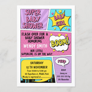 Invitation de baby shower de super héros de filles