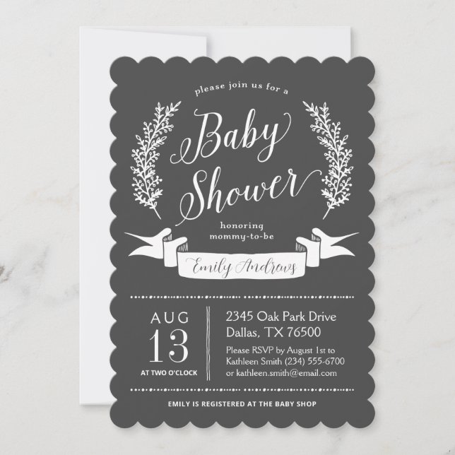 Invitation de Baby shower de tableau de bord rusti (Devant)