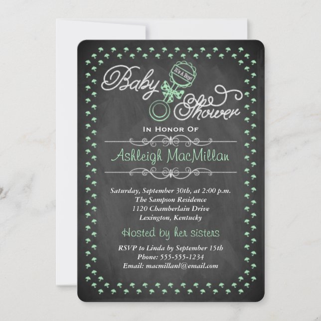 Invitation de baby shower de tableau - vert (Devant)