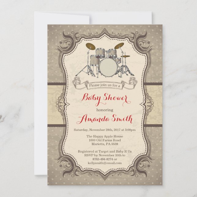Invitation de baby shower de tambour de vedette du (Devant)