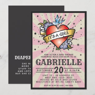 Invitation de Baby shower de tatouage roche et rou