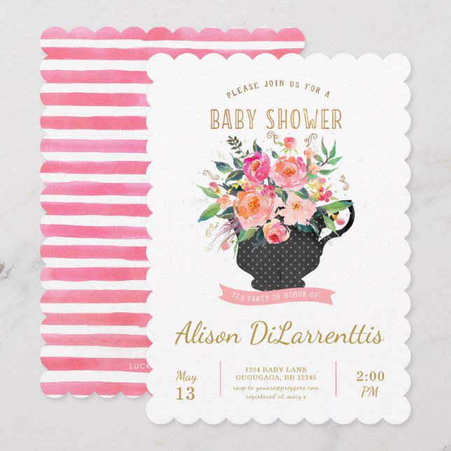 Invitation de baby shower de thé (Devant / Derrière)