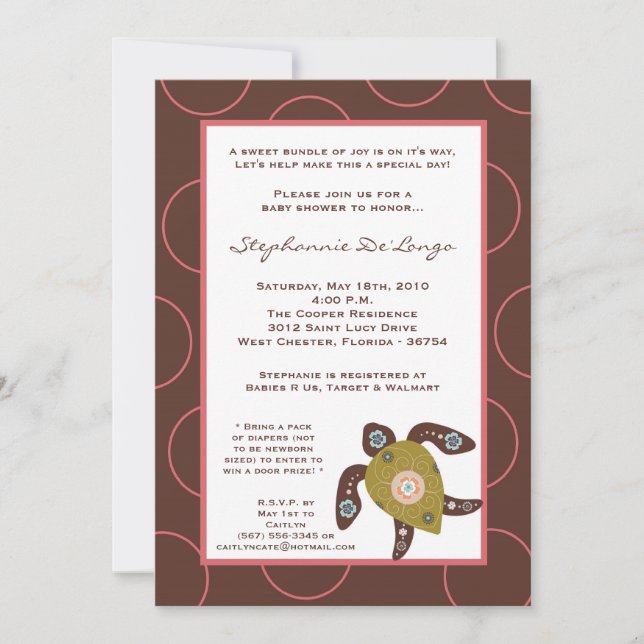 invitation de baby shower de tortue de 5x7 (Devant)
