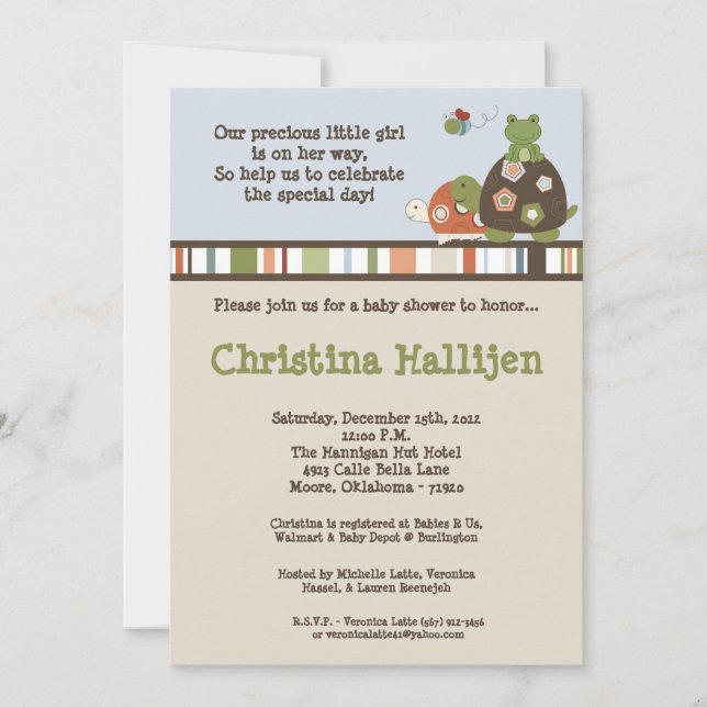 invitation de baby shower de tortue du Laguna (Devant)