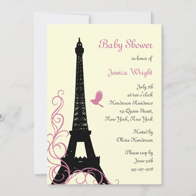 Invitation de baby shower de Tour Eiffel (Devant)