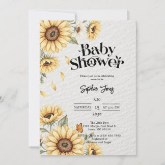 Invitation de Baby shower de tournesol floral rust
