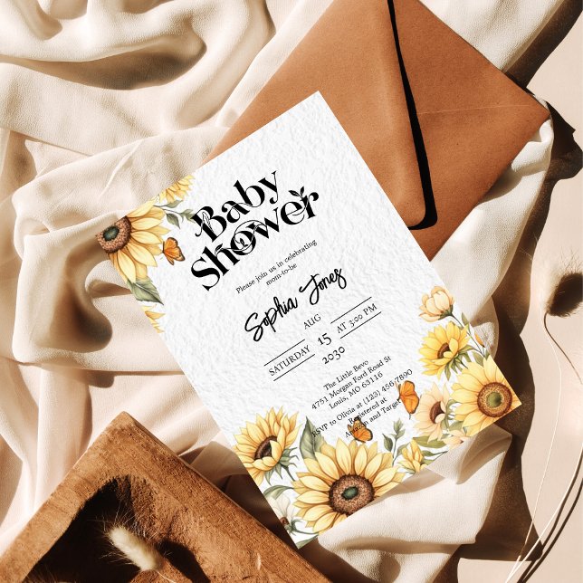 Invitation de Baby shower de tournesol floral rust (Créateur téléchargé)