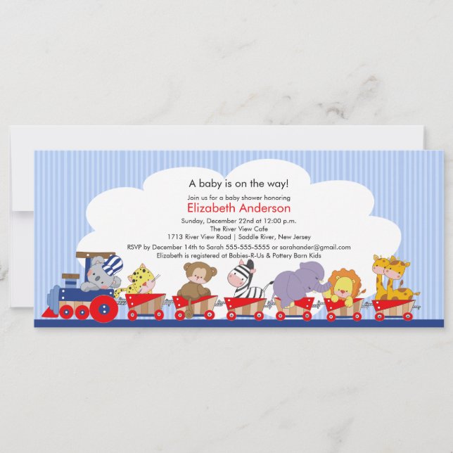 Invitation de baby shower de train d'animaux de (Devant)