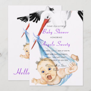 Invitation de Baby shower de transport de la cigog