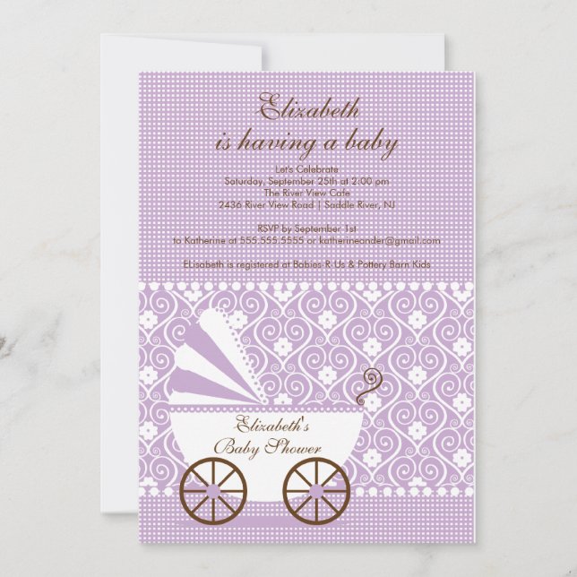 Invitation de Baby shower de transport Lavender Gi (Devant)