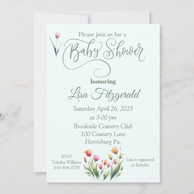 Invitation de Baby shower de Tulipe (Devant)