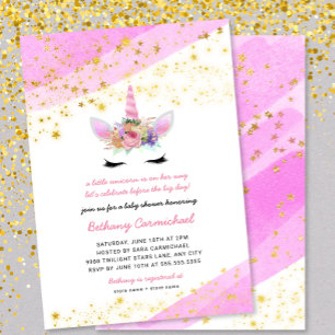 Invitation de Baby shower de Unicorne d'or rose