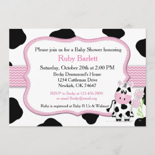 Invitation de baby shower de vache à fille avec la