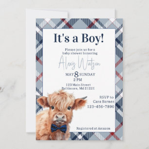 Invitation de baby shower de vache plaid Highland
