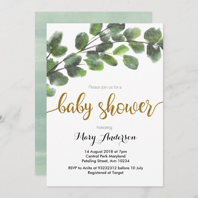 Invitation de baby shower de verdure de garçon (Devant / Derrière)