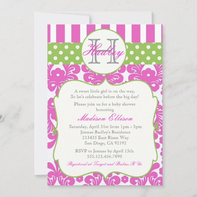 Invitation de baby shower de vert de roses indien (Devant)