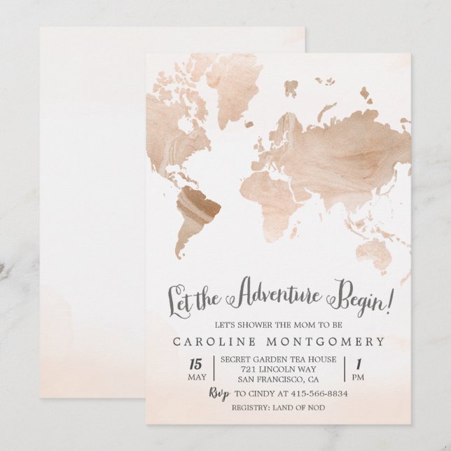 Invitation de baby shower de voyage à l'aquarelle  (Devant / Derrière)