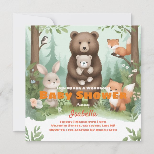 Invitation de Baby shower de Whimsy Woodland (Devant)
