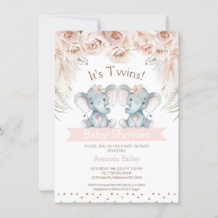 Invitation de Baby shower d'éléphant Boho Floral T